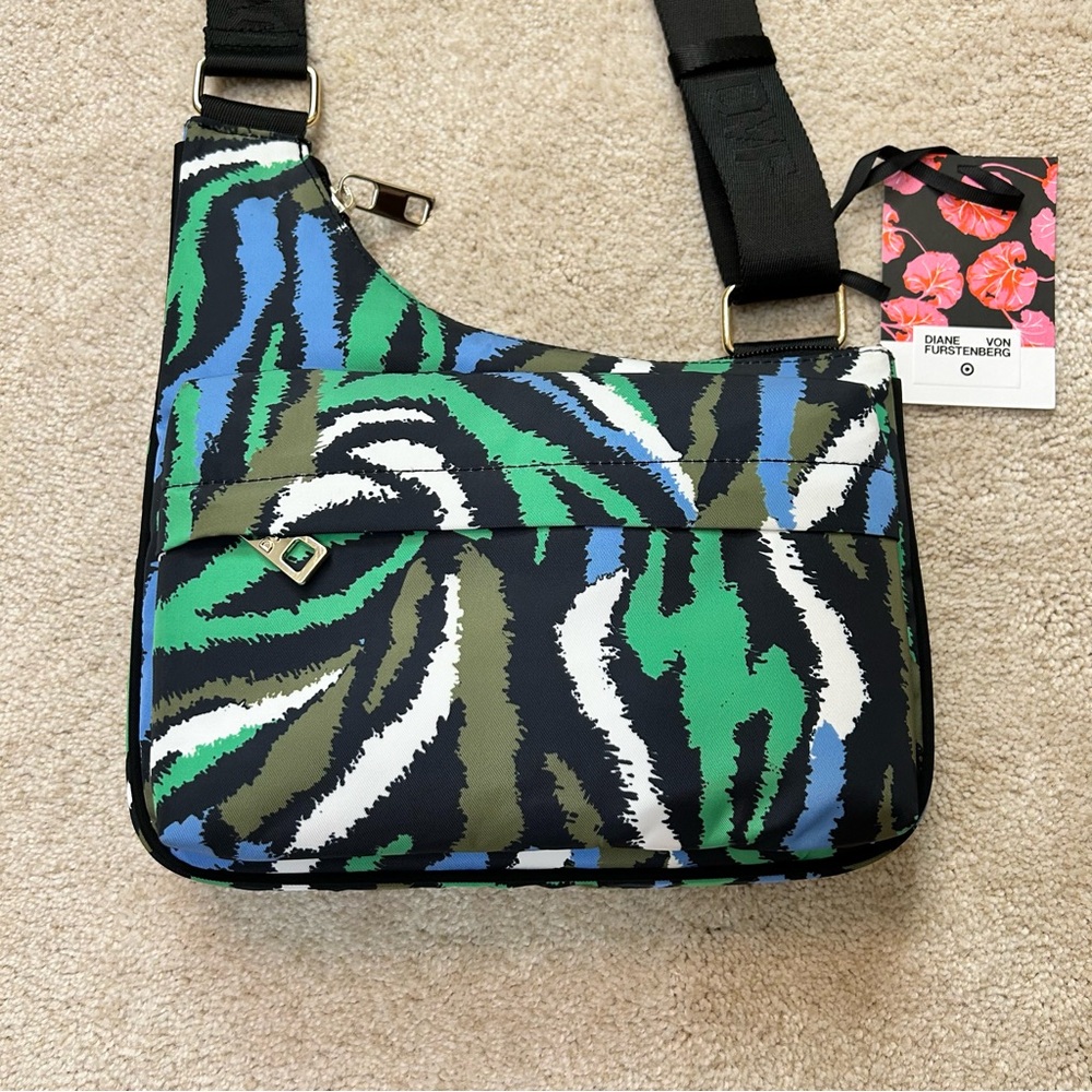 Diane Von Furstenberg Green Blue Black Patterned Crossbody Bag - Picture 2 of 15